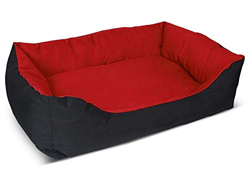 LovPet Rectangle Shape Fiber Filled Dual Side Export Quality Orthopedic Black/Red Sofa Style Dog Bed Cat Bed M (18X28X7 in) 