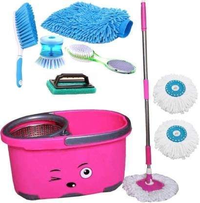 JSN Magic Combo Household Cleaning Set Magic Dry Plastic Bucket with 2 Absorber Mop Set by JSN