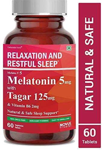 Carbamide Forte Melatonin 5mg with Tagara 125mg Sleeping Aid Pills for Deep Sleep | Non Habit Forming Sleep Supplement – 60 Veg Tablets