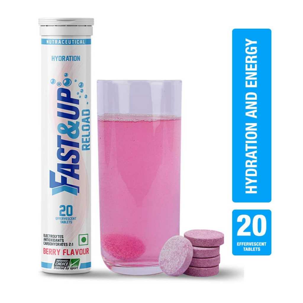 Fast&Up Reload Electrolytes Energy Drink and Instant Hydration Sports Drink - 20 Effervescent Tablets - Berry Flavor