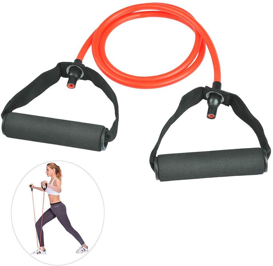 OFNMY Toning Tube Resistance Band – RED (15-20 lbs) for Exercise Home Workout, Strength Training and Weight Loss