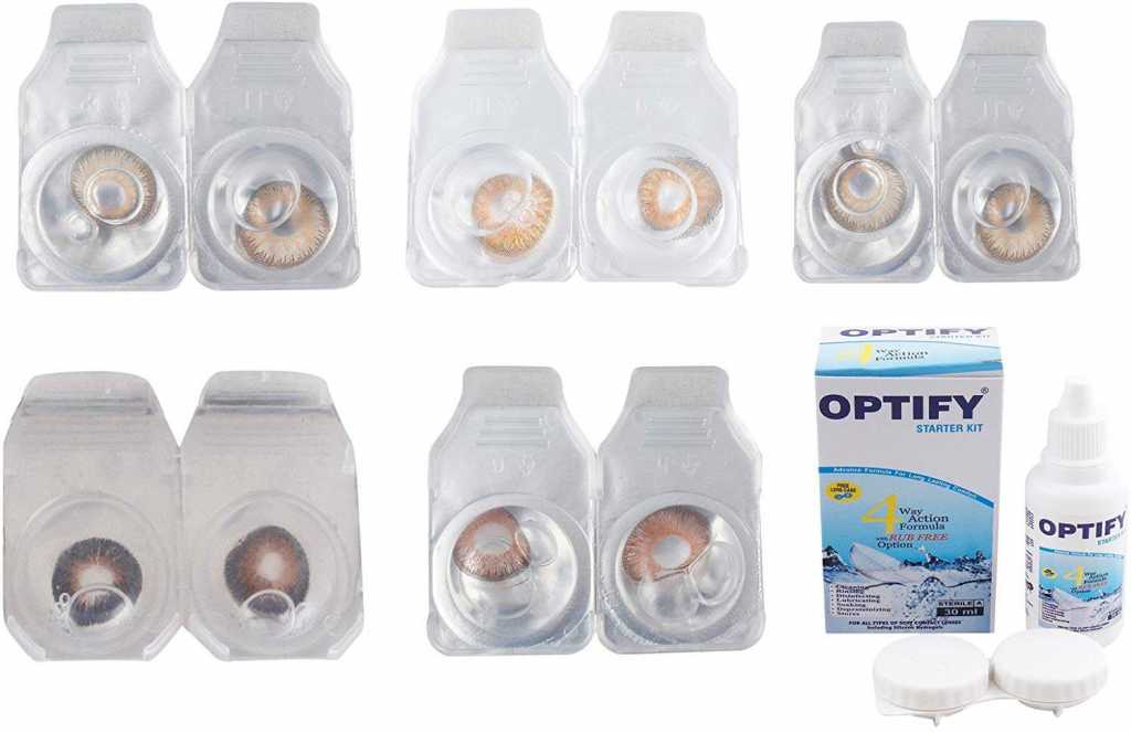 Optify Combo Pack Monthly Color Contact Lens (Zero Power, Hazel-Honey-Gold-Brown-Hazel, Pack of 2