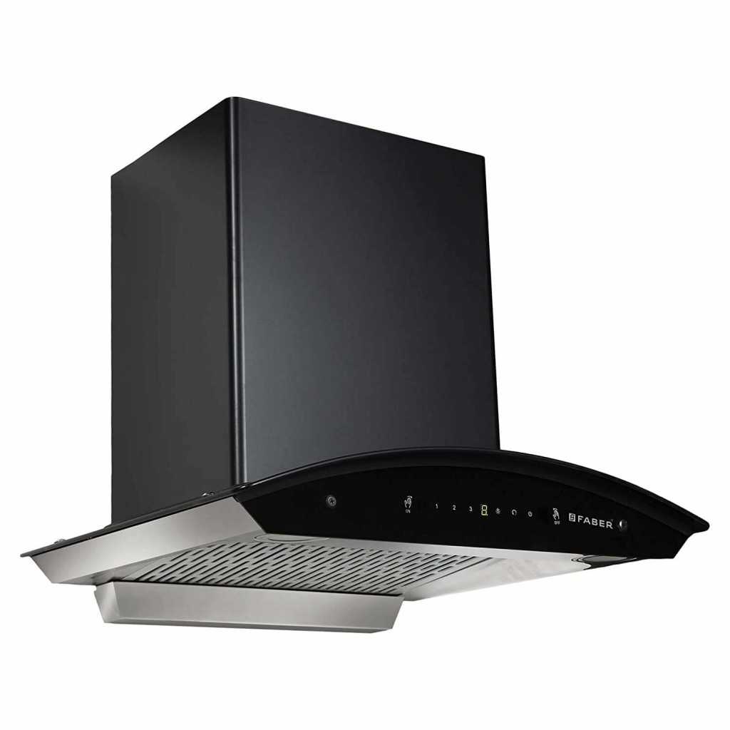 Faber 60 cm 1200 m³/hr Auto-Clean Curved Glass Kitchen Chimney (HOOD EVEREST SC TC BK 60, Filterless technology, Touch Control, Black) with Free...