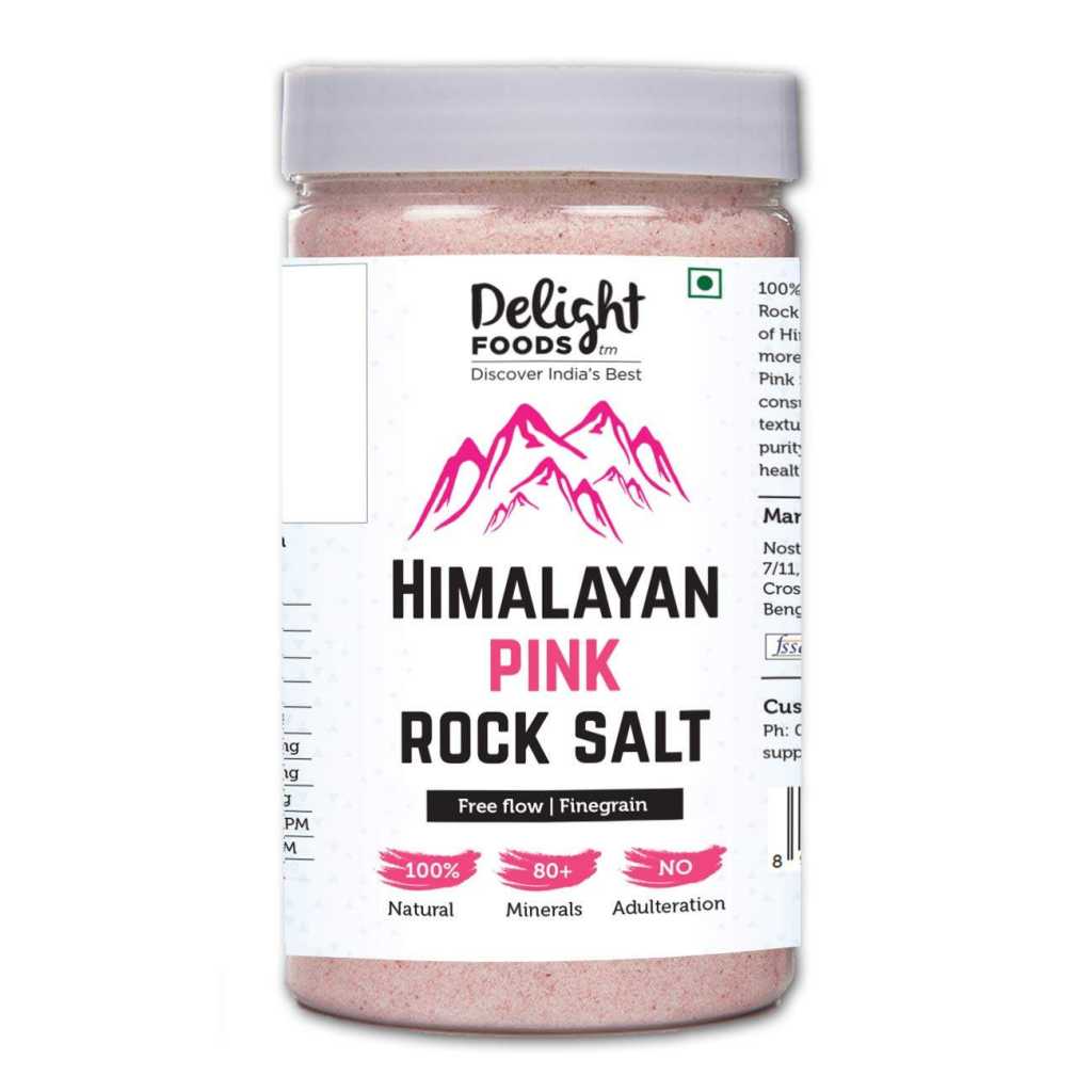 Delight Foods Himalayan Natural Pink Rock Salt - 800gm (with Minerals) (Fine Grain & Free Flow) | 100% Natural | 80+ Minerals | No Adulteration | Sendha Namak 