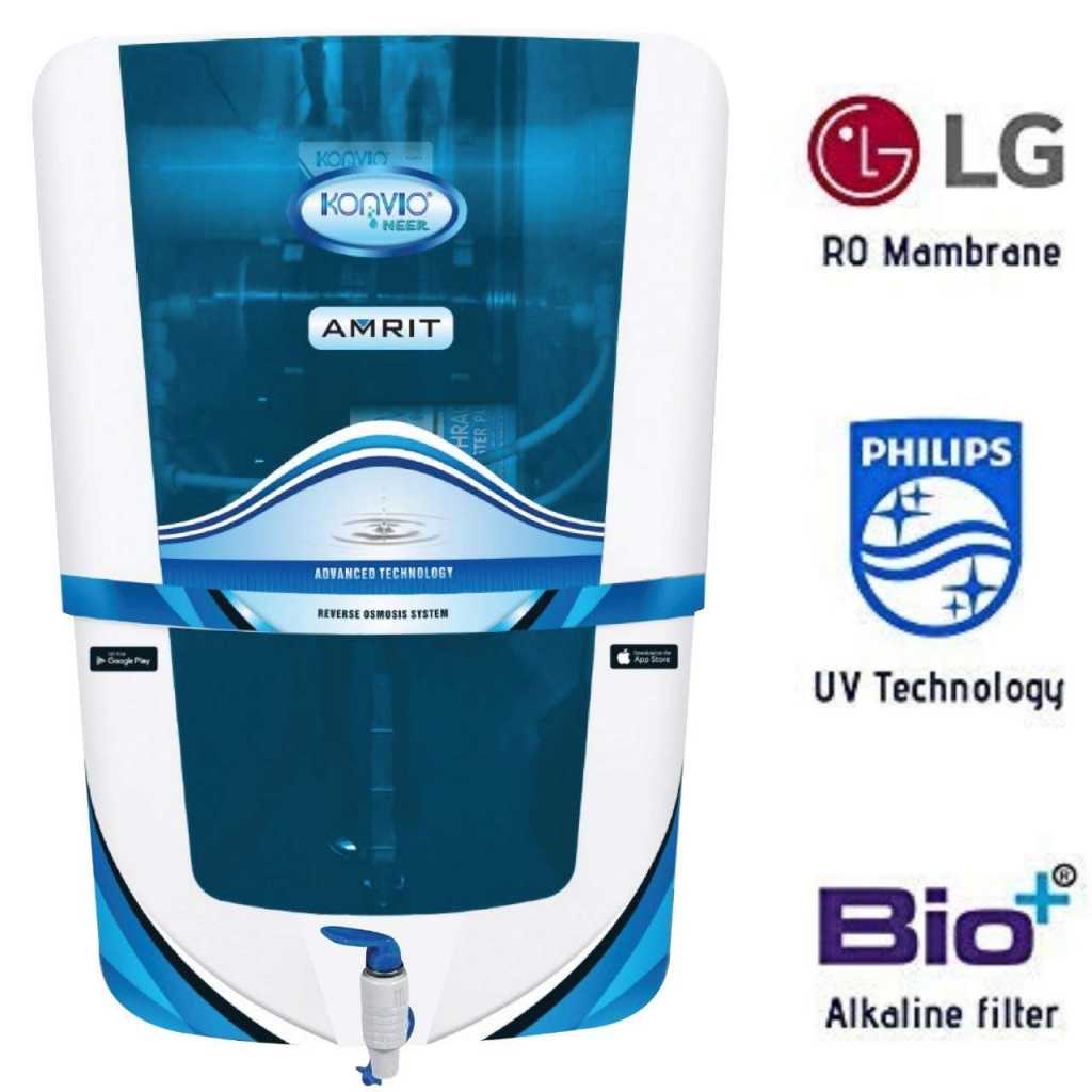 Konvio Neer Amrit RO + UV + UF + TDS Adjuster Water Purifier with Japanese UV and High 3000 TDS Membrane (Blue) 