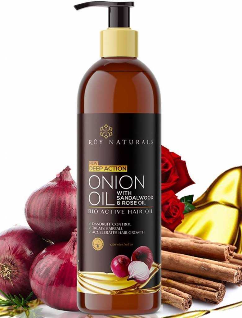 Rey Naturals Onion Hair Oil with 14 Essential Oils - Controls Hair Fall- 200ml 