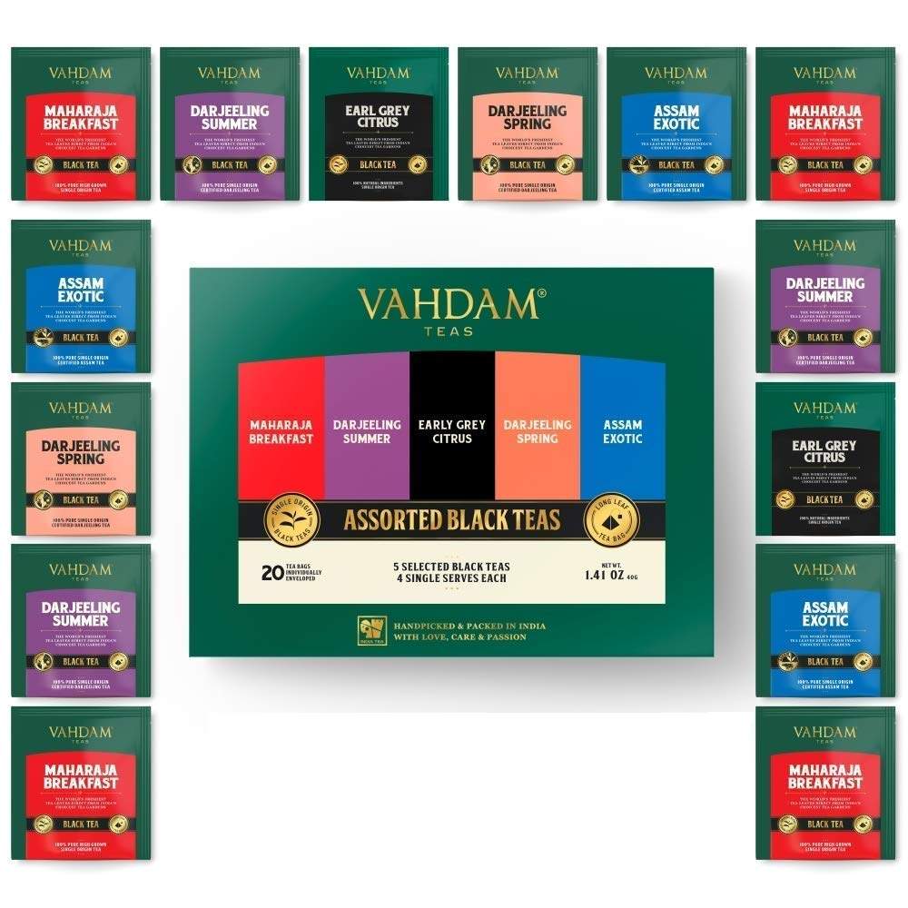 VAHDAM, Green Tea Sampler | 5 Teas, 4 Pyramid Tea Bags Each | Organic Himalayan, Mint Melody, Chamomile Mint Citrus, Earl Grey Green, Sweet Himalayan Green...