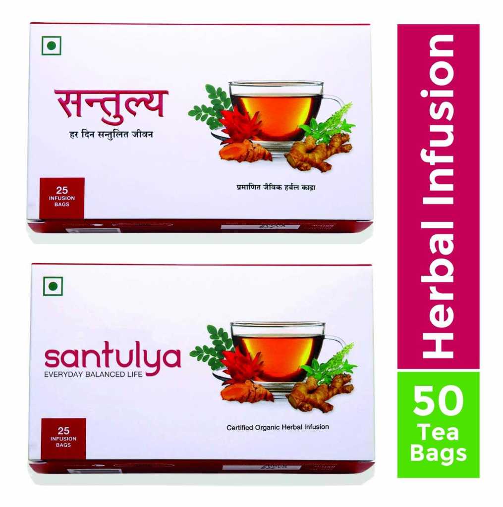 Santulya Certified Organic Herbal Infusion Made with Organic Tulsi, Moringa, Turmeric, Hibiscus & Ginger, 50 Unbleached Tea Bags for Everyday Balanced...