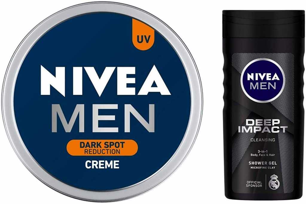 NIVEA MEN Cream, Dark Spot Reduction, 75ml & MEN Hair, Face & Body Wash, Deep Impact Intense Clean Shower Gel, 250ml Combo