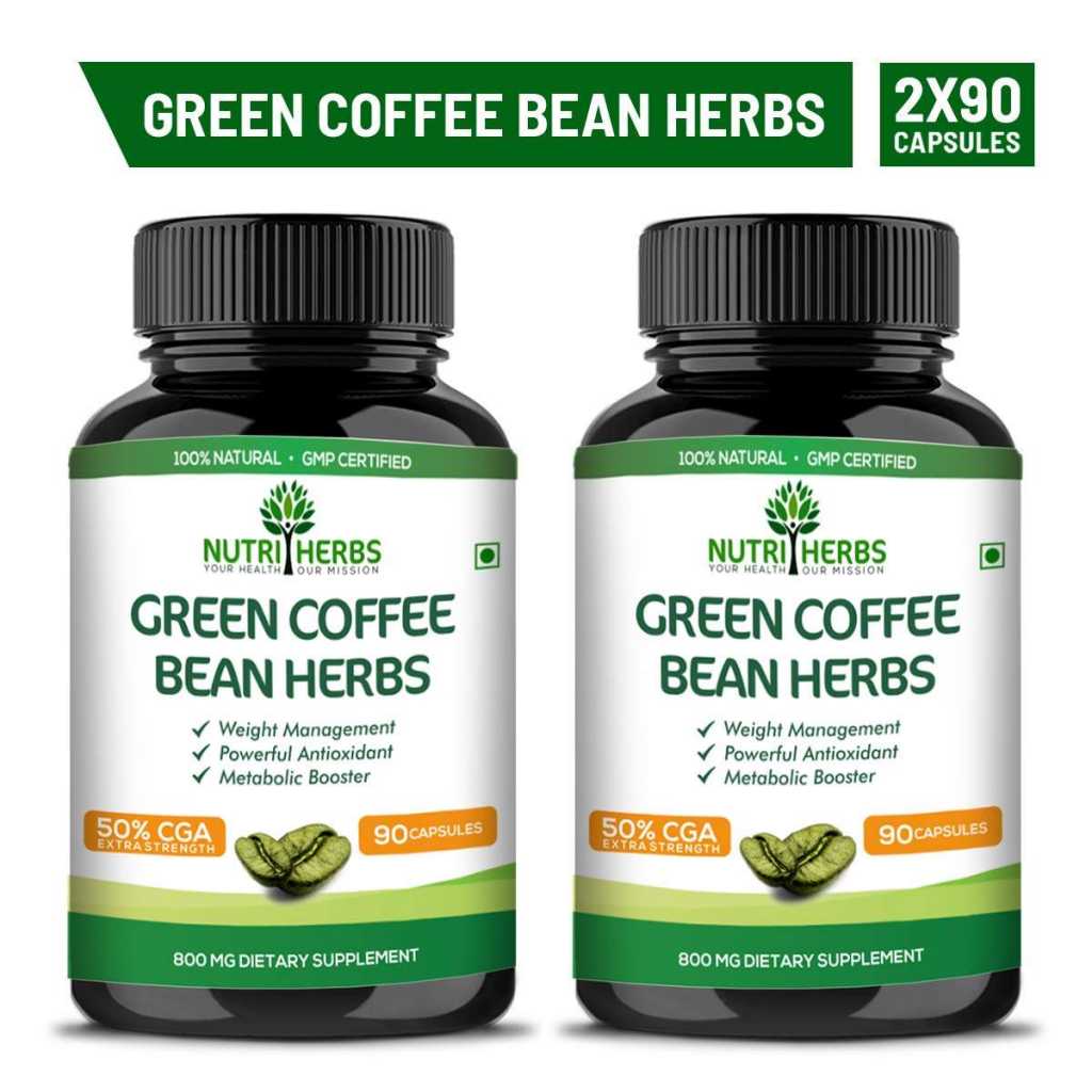 Nutriherbs 100% Natural Green Coffee Bean Herbs 800Mg (50% Cga) 90 Capsules Weight Loss Supplement Pack Of 2