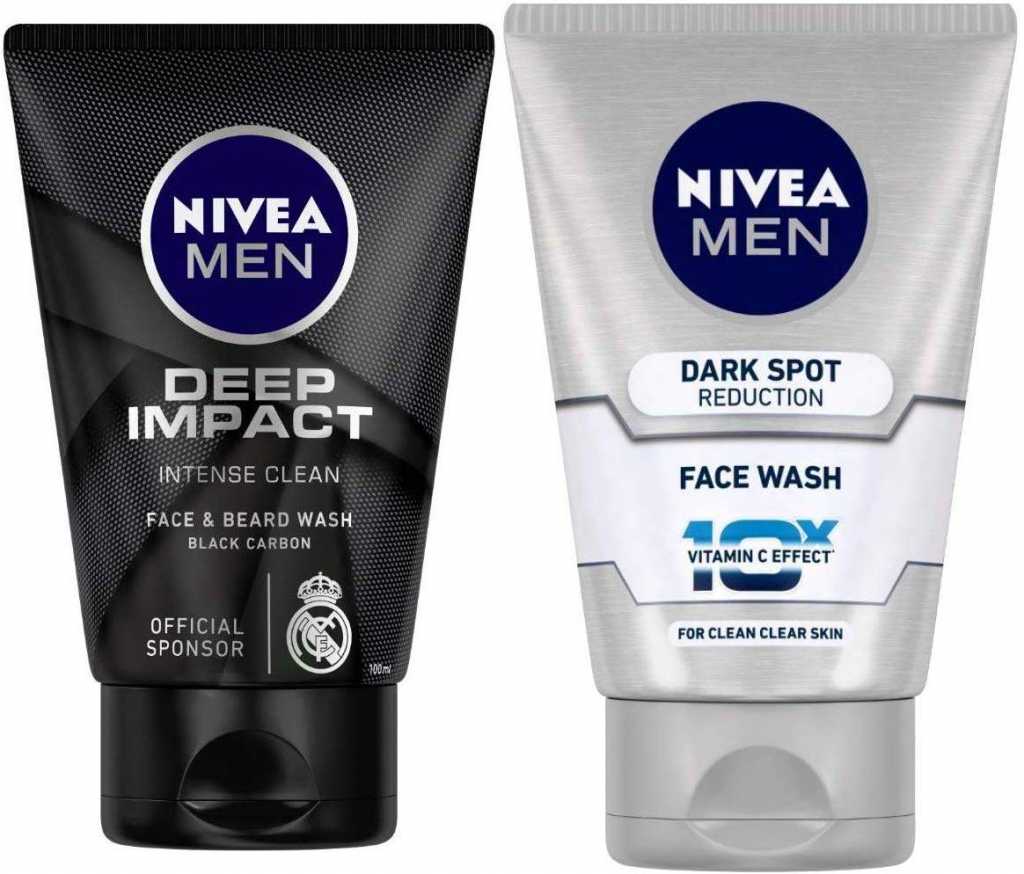 NIVEA MEN Face & Beard Wash, Deep Impact Intense Clean, 100ml and NIVEA MEN Face Wash, Dark Spot Reduction, 100ml