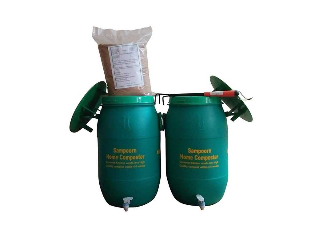 SAMPOORN HOME COMPOSTER- A PRODUCT OF SAMPOORN ZERO WASTE PRIVATE LIMITED is an Aerobic Composting Kit for 3 to 6 Family Members(Two 35 litres Compost Bins with Accessories)