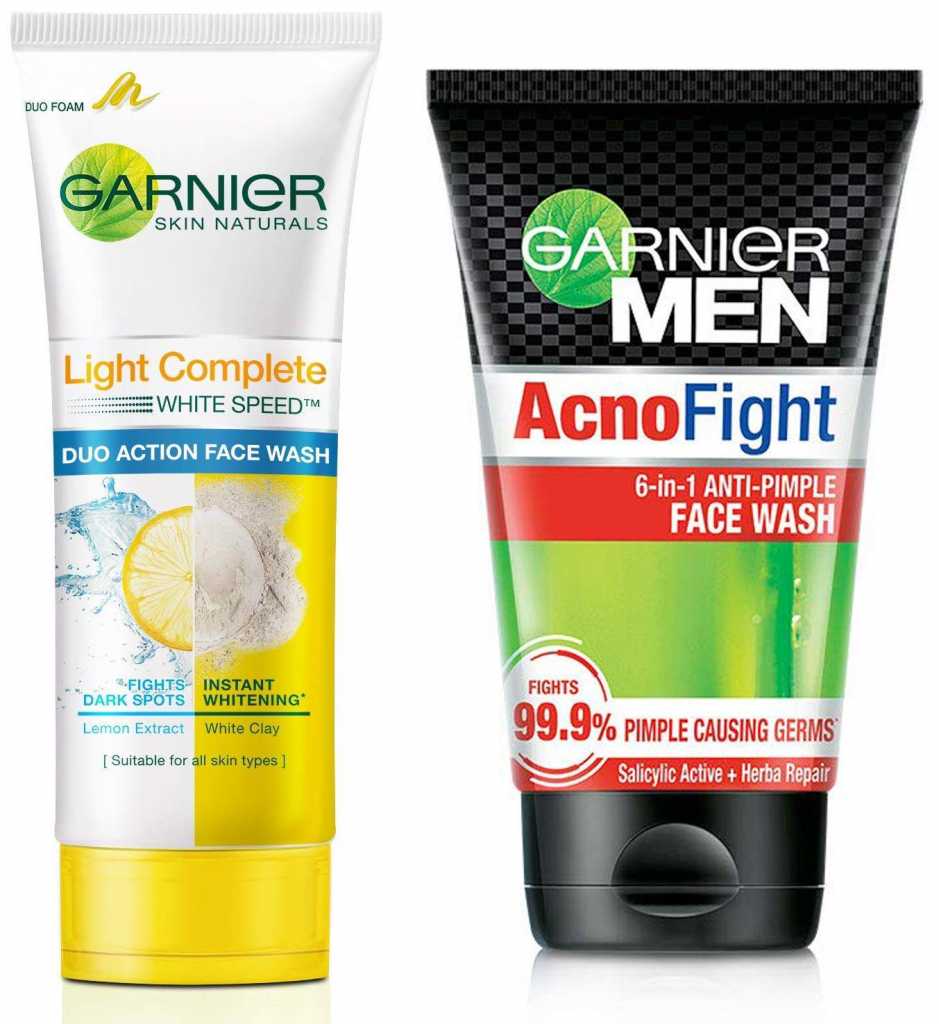 Garnier Skin Naturals, Light Complete Double Action Facewash, 100g and Garnier Acno Fight Face Wash for Men, 100 gm