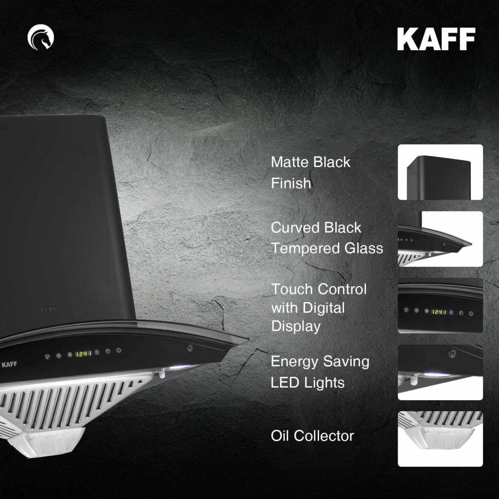 KAFF Kitchen Dry Heat Auto Clean Chimney 60 cm 1180 M3/H (Ambra DHC 60,Life Time Warranty*