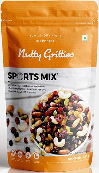 Nutty Gritties Sports Mix - Roasted Almonds, Cashews, Pistachios, Dried Blueberries, Cranberries and Raisins - 350 GMS 
