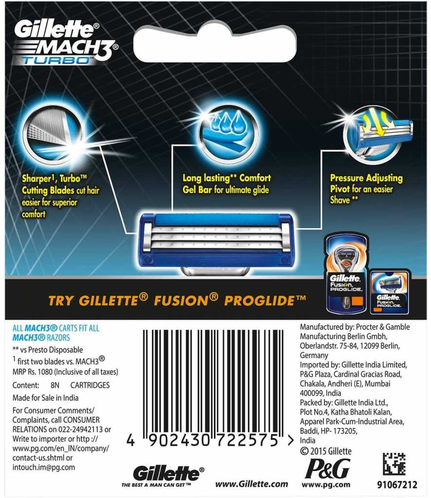 Gillette Mach 3 Turbo Manual Shaving Razor Blades - 8s Pack (Cartridge)