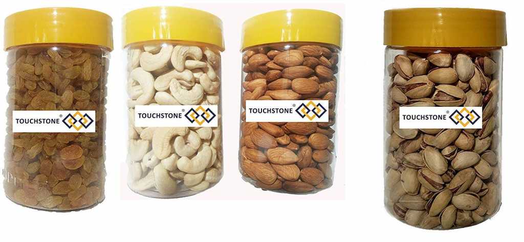 TOUCHSTONE - our motto is TOUCHSTONE Dry Fruits Combo Pack Whole Cashew (250g), Almonds (250g) Pistachio Roasted and Salted (200g), Raisins (250g)