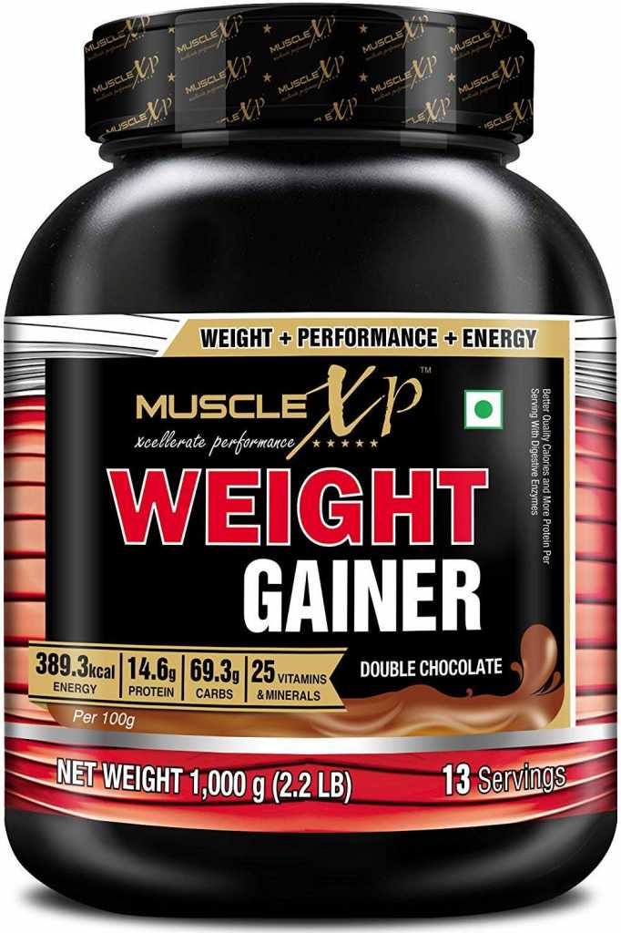 MuscleXP Weight Gainer - With 25 Vitamins and Minerals, Digestive Enzymes, Double Chocolate, 1kg (2.2 lb) 