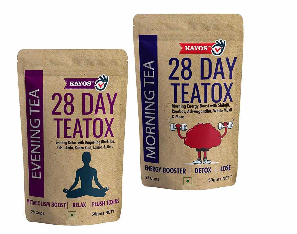Kayos 28 Day Teatox with Morning Energy Boost and Evening Metabolism Booster Combo for Weight Loss – 100gm