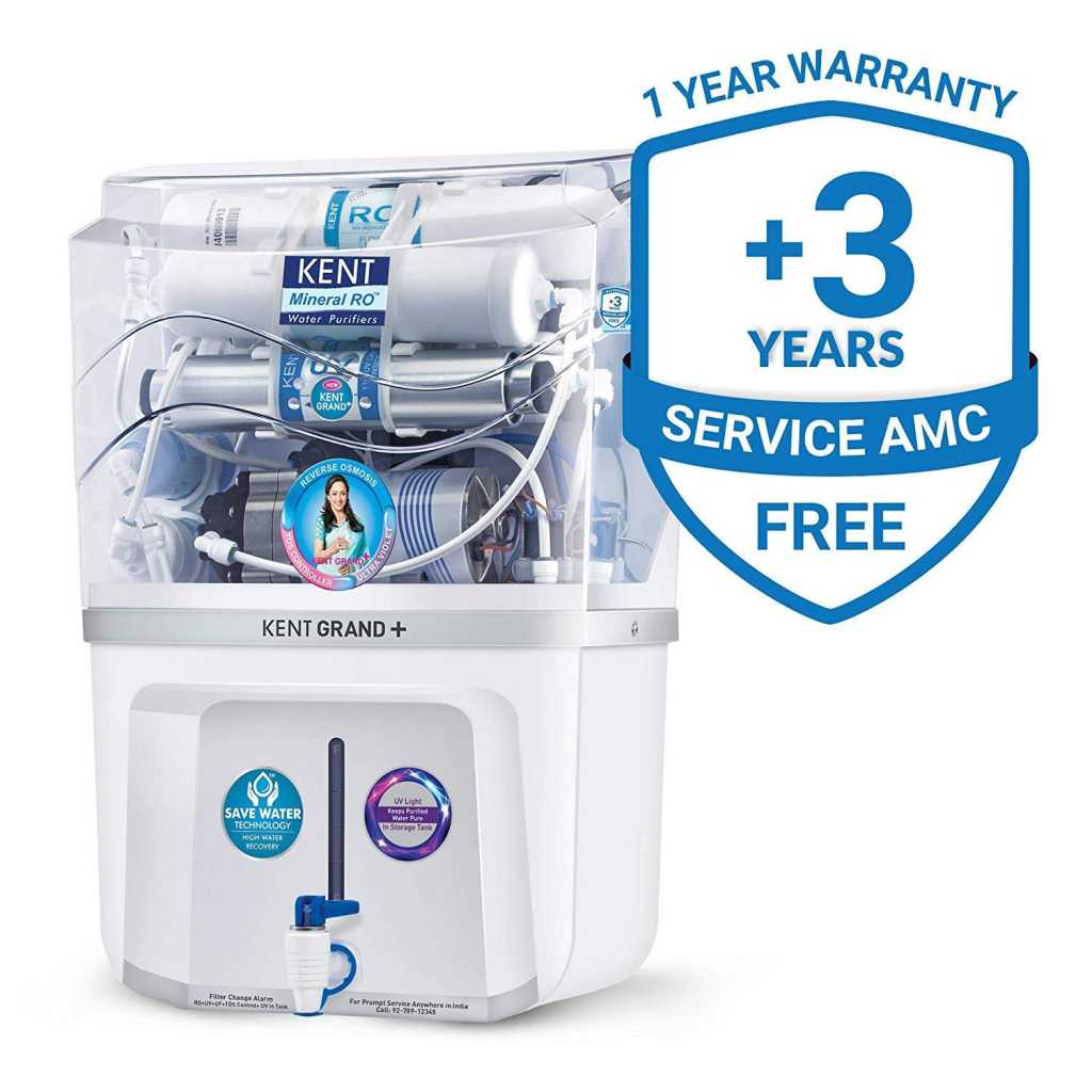 KENT Grand+ 9-litres Wall Mountable RO + UV + UF + TDS Controller (White) 20-Ltr/hr Water Purifier