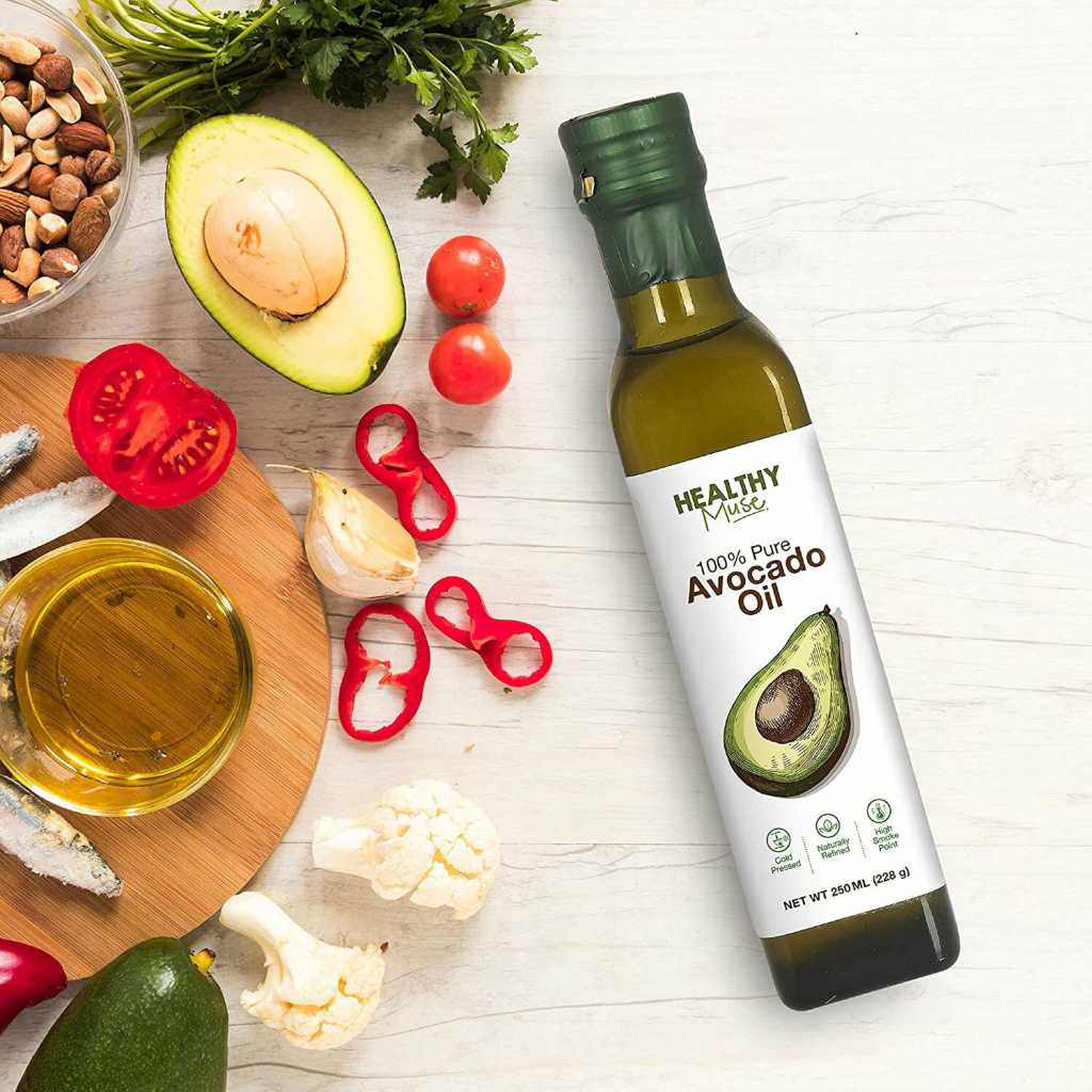 Healthy Muse, Avocado Oil, Cold Press, Chemical Free Oil, 271° C Smoking Point for Heat Cooking, Frying and Baking 