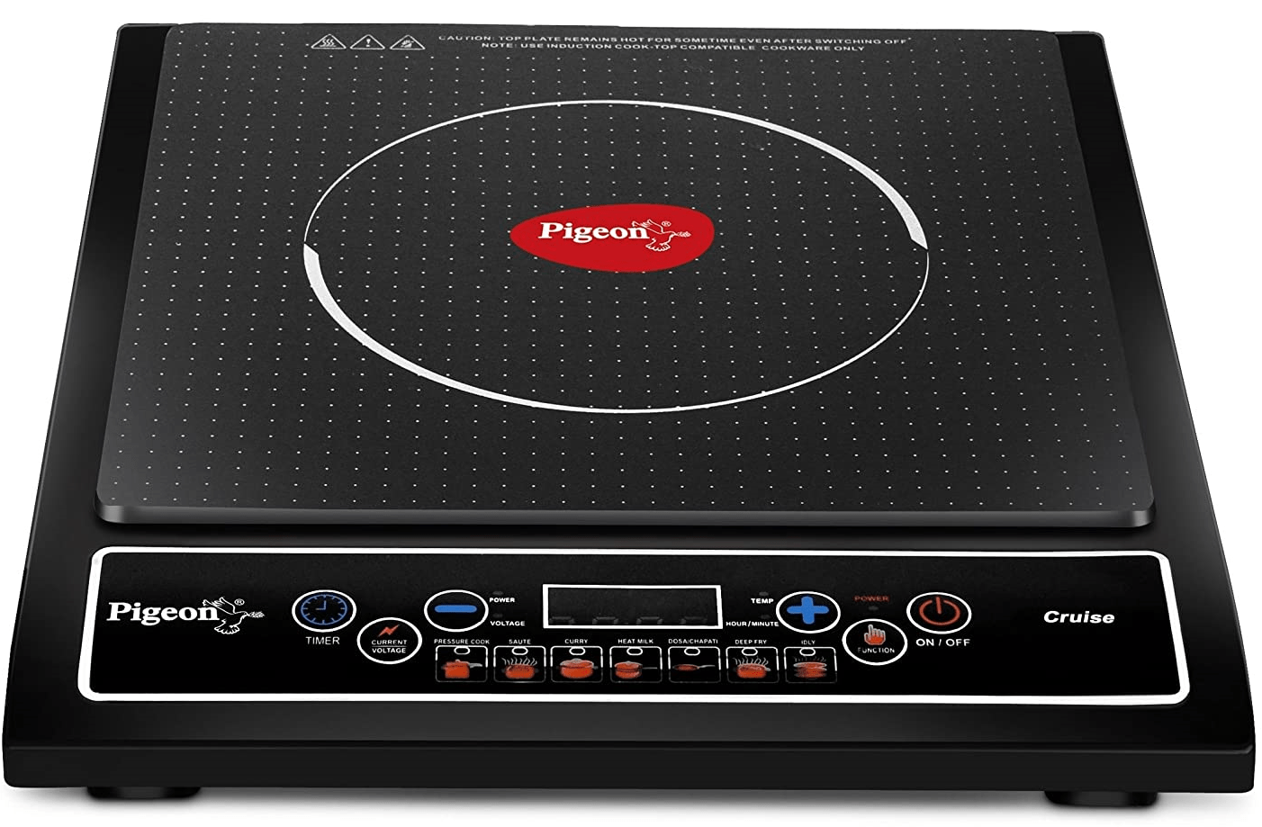 Pigeon by Stovekraft Cruise 1800-Watt Induction Cooktop (Black) & Favourite Outer Lid Non Induction Aluminium Pressure Cooker, 3 Litres, Silver Combo