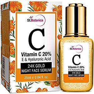 StBotanica Vitamin C 20%, E & Hyaluronic Acid 24k Gold Night Face Serum, 25ml - Brightening + Night Skin Repair