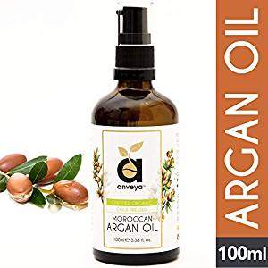 Anveya Pure Moroccan Argan Oil, Cold Pressed Organic, 100ml, for Hair, Skin & Anti-Ageing Face Care 