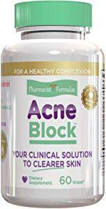 Pharmacist Formulas Acne Block - Natural Blemish, Pimple and Spot Treatment Cure with Clear Skin Vitamins Zinc and Selenium for Hormonal Cystic Solutions, 60 Veggie Capsules 