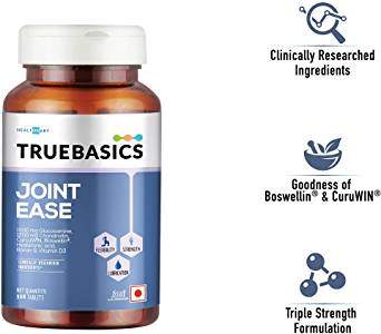 TrueBasics Joint Ease, 1500 mg of Glucosamine and 1200 mg of Chondroitin with Boswellia, Curcumin, Vitamin D3 and Hyaluronic Acid for Knee or Joint Pain and Arthritis (90 Tablets
