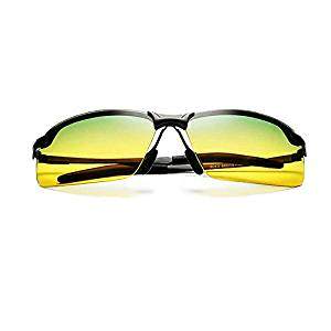 Bloomoak UV400 Eyes Protection HD Nightvision Polarized Safety Glasses for Night Fishing Driving Risk Reducing Anti-Glare Driver Eyewear Sport Sunglasses (Green and Yellow)