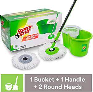 Scotch-Brite 2-in-1 Bucket Spin Mop (Green, 2 Refills) 